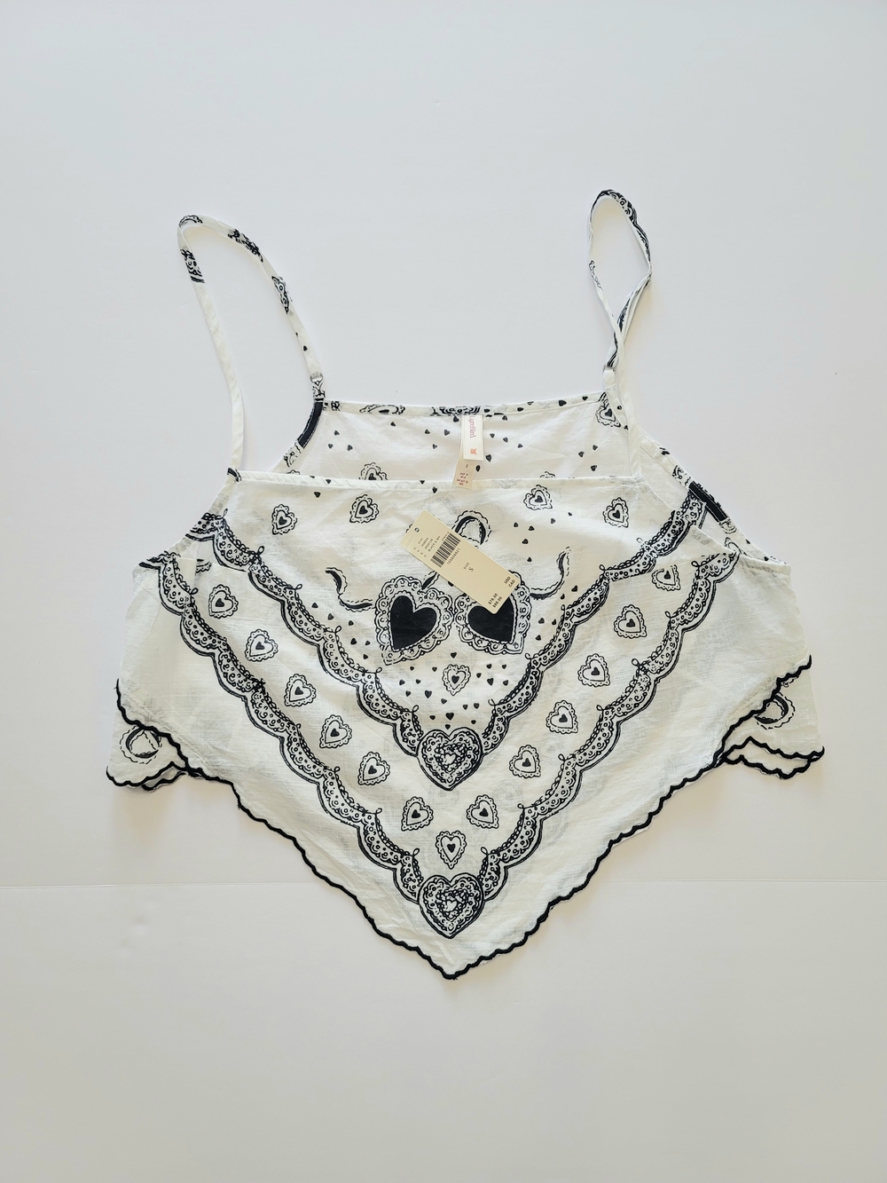 Anthropologie LyreBird Scalloped Hem Bandana Cami Top, Black White S Festival - Picture 4 of 10